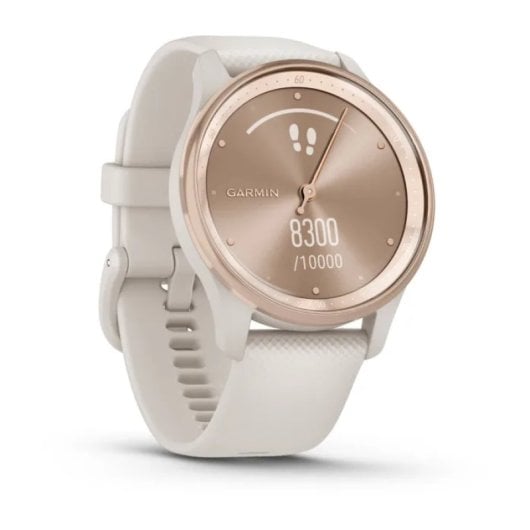 Garmin vívomove Trend Smartwatch Híbrido com Moldura em Aço Inox Rosa Dourado e Bracelete de Silicone Bege