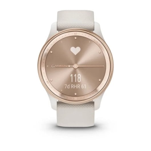 Garmin vívomove Trend Smartwatch Híbrido com Moldura em Aço Inox Rosa Dourado e Bracelete de Silicone Bege
