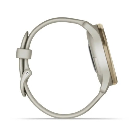 Montre connectée hybride Garmin vívomove Trend avec lunette en acier inoxydable couleur or crème et bracelet en silicone marron