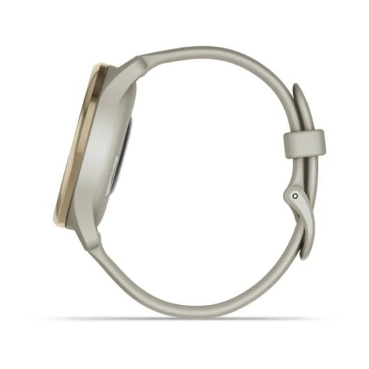 Montre connectée hybride Garmin vívomove Trend avec lunette en acier inoxydable couleur or crème et bracelet en silicone marron
