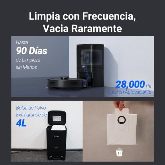 EZVIZ RE4 Plus Robot Aspirador y Fregasuelos con Estación de Vaciado Automático Negro