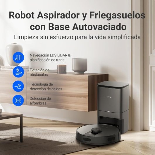 EZVIZ RE4 Plus Robot Aspirador y Fregasuelos con Estación de Vaciado Automático Negro