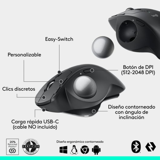 Logitech MX Ergo S Ratón Inalámbrico Bluetooth Trackball 2000 DPI Grafito