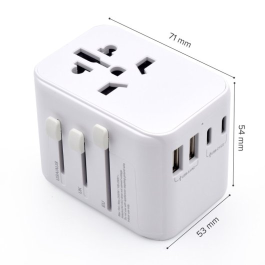 Ewent EW1470 Adaptador de Viaje Universal con 4 Enchufes de Pared + 5 Puertos USB Blanco