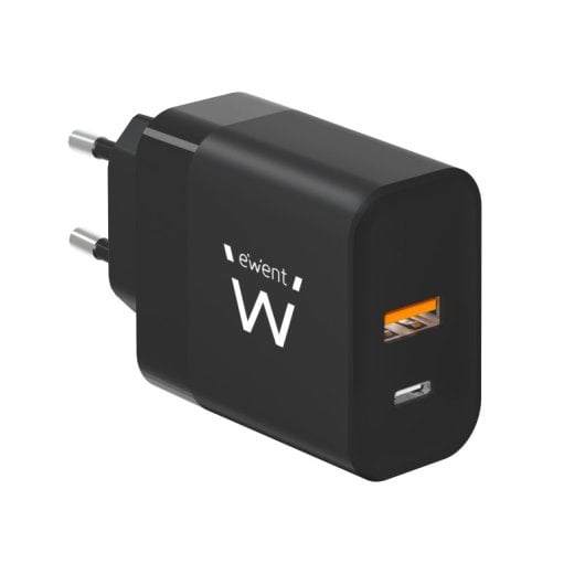 Ewent EW1327 Cargador GaN Fast 45W de 1x Puerto USB-C + 1x Puerto USB-A QC 2.0/PD 3.0 Negro