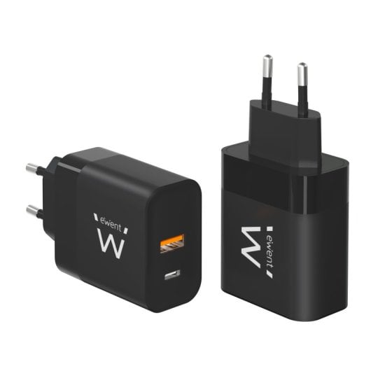 Ewent EW1327 Cargador GaN Fast 45W de 1x Puerto USB-C + 1x Puerto USB-A QC 2.0/PD 3.0 Negro