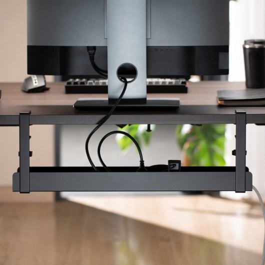 Table de bureau avec plateau à câbles Ewent EW1548, noire