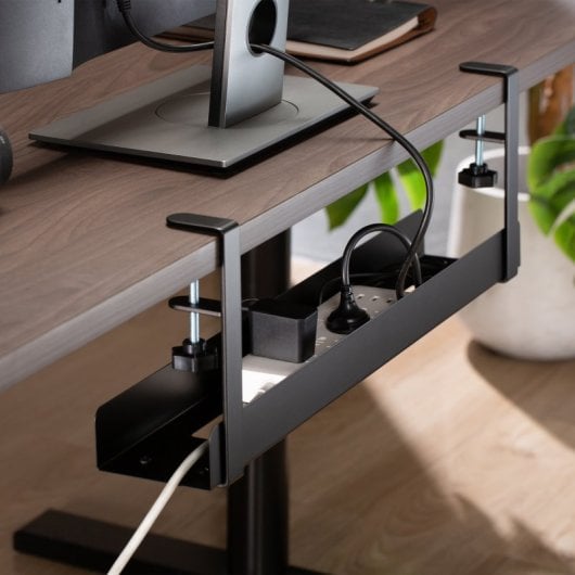 Table de bureau avec plateau à câbles Ewent EW1548, noire