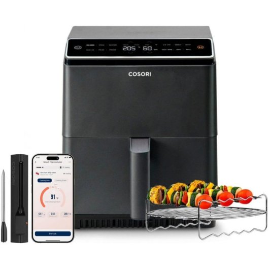 Cosori Dual Blaze Chef Edition Freidora de Aire 6.4L 1700W Gris + Smart Meat Termómetro Inteligente