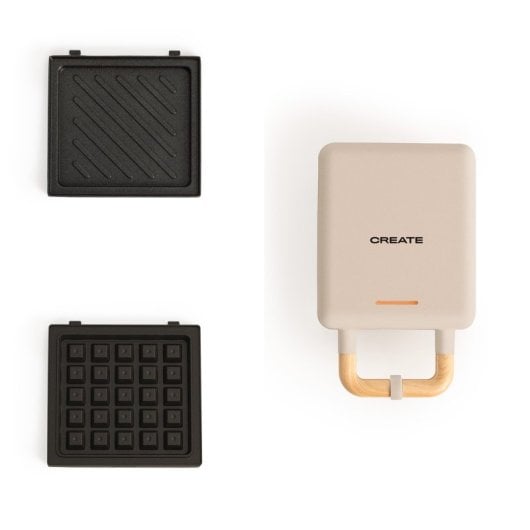 Create Stone Studio Sandwichera Grill Y Gofrera Placas Intercambiables Blanco Roto