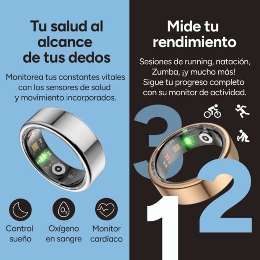 Ksix Saturn Anillo Inteligente, Talla Xxs, Aut. 3 Días, Actividad Y Salud, Monitor Sueño, 5atm, Dorado