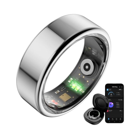 Ksix Saturn Smart Ring, taglia XL, 3 giorni di auto, attività e salute, monitoraggio del sonno, 5 ATM, argento