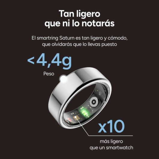 Ksix Saturn Smart Ring, taglia XL, 3 giorni di auto, attività e salute, monitoraggio del sonno, 5 ATM, argento