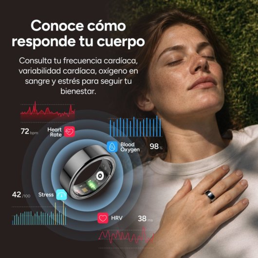 Ksix Saturn Smart Ring, taglia XL, 3 giorni di auto, attività e salute, monitoraggio del sonno, 5 ATM, argento