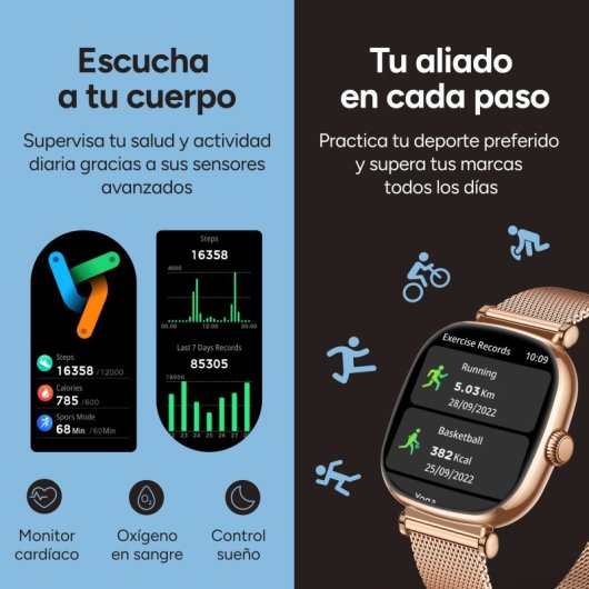 Ksix Smartwatch Iria AMOLED 1.7 2 Correas Metal y Siliciona Modo Deporte y Aalud Rosa