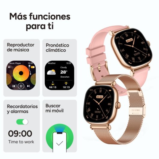 Ksix Smartwatch Iria AMOLED 1.7 2 Correas Metal y Siliciona Modo Deporte y Aalud Rosa
