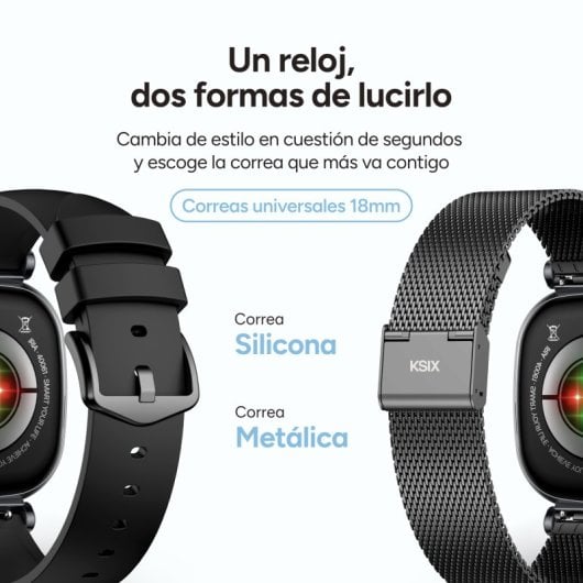 Ksix Smartwatch Iria AMOLED 1.7 2 Correas Metal y Silicona Modo Deporte y Salud Negro