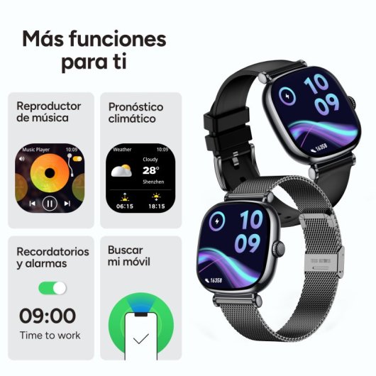 Ksix Smartwatch Iria AMOLED 1.7 2 Correas Metal y Silicona Modo Deporte y Salud Negro