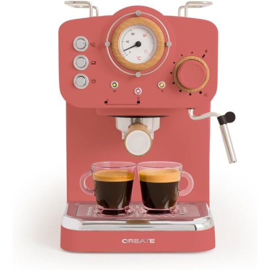 Create Thera Retro Cafetera Express Semiautomática Café Molido Y Monodosis 1,25L 1100W Naranja