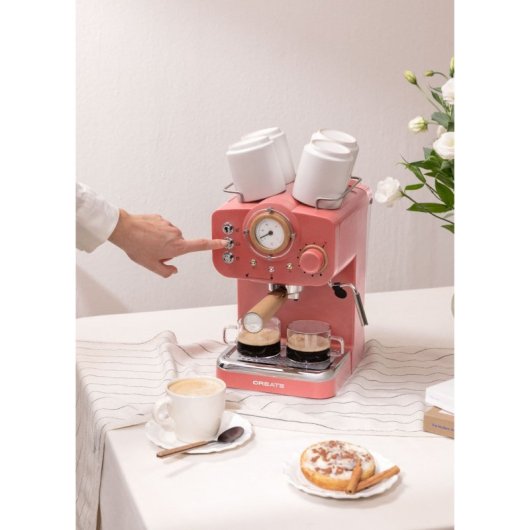 Create Thera Retro Cafetera Express Semiautomática Café Molido Y Monodosis 1,25L 1100W Naranja