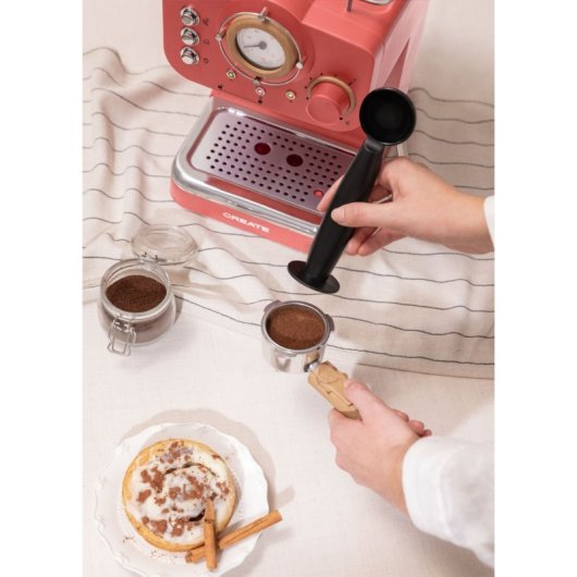 Create Thera Retro Cafetera Express Semiautomática Café Molido Y Monodosis 1,25L 1100W Naranja