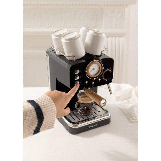 Create Thera Retro Cafetera Express Semiautomática Café Molido Y Monodosis 1,25L 1100W Negro