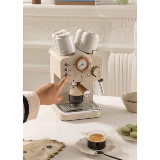 Create Thera Retro Cafetera Express Semiautomática Café Molido Y Monodosis 1,25L 1100W Beige