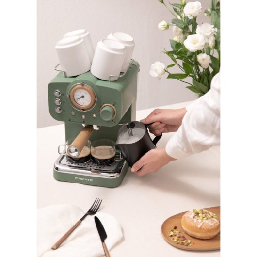 Create Thera Retro Cafetera Express Semiautomática Café Molido Y Monodosis 1,25L 1100W Verde