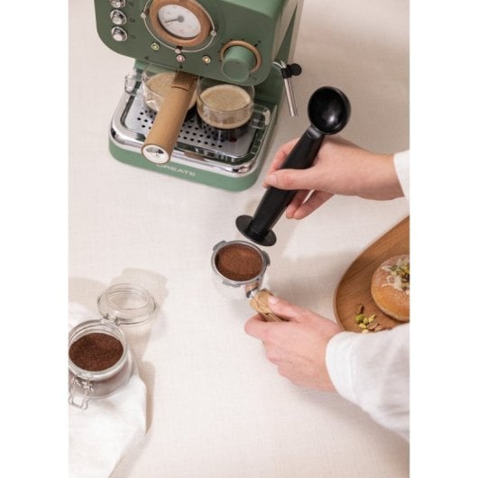 Create Thera Retro Cafetera Express Semiautomática Café Molido Y Monodosis 1,25L 1100W Verde