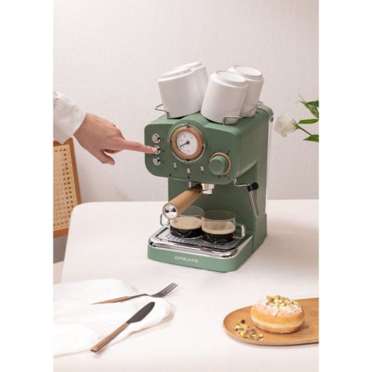 Create Thera Retro Cafetera Express Semiautomática Café Molido Y Monodosis 1,25L 1100W Verde