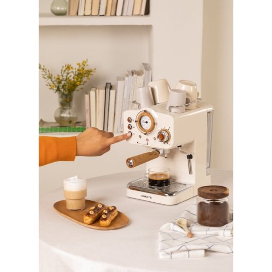 Create Thera Retro Cafetera Express Semiautomática Café Molido Y Monodosis 1,25L 1100W Blanco