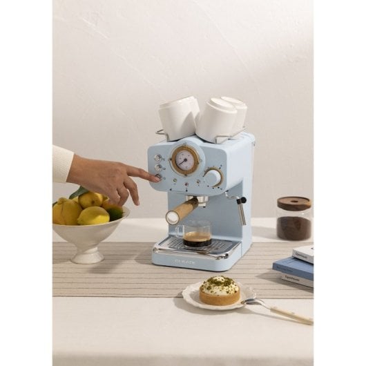 Create Thera Retro Cafetera Express Semiautomática Café Molido Y Monodosis 1,25L 1100W Azul