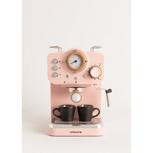 Create Thera Retro Cafetera Express Semiautomática Café Molido Y Monodosis 1,25L 1100W Rosa