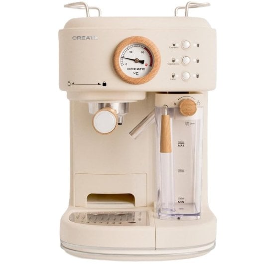 Create Thera Retro Pro Cafetera Express Semiautomática Depósito Café Molido1250W Beige