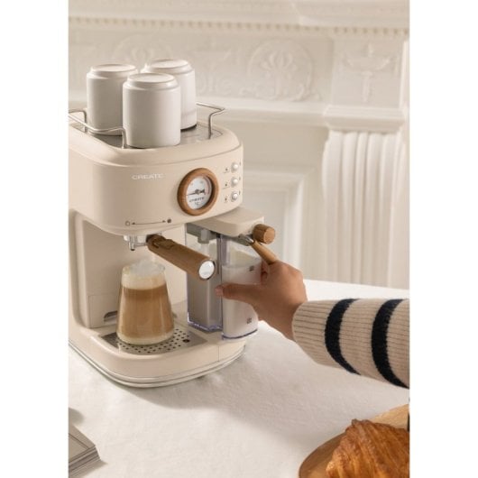 Create Thera Retro Pro Cafetera Express Semiautomática Depósito Café Molido1250W Beige
