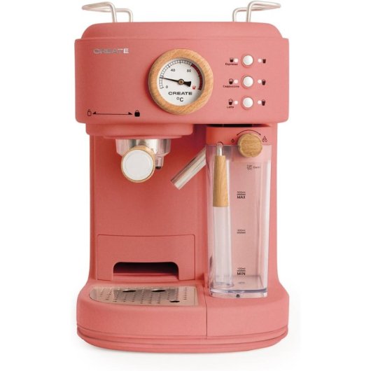 Create Thera Retro Pro Cafetera Express Semiautomática Depósito Café Molido 1250W Naranja