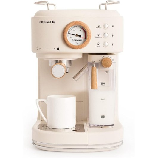 Create Thera Retro Pro Cafetera Express Semiautomática Café Molido Depósito 1250W Blanco Roto
