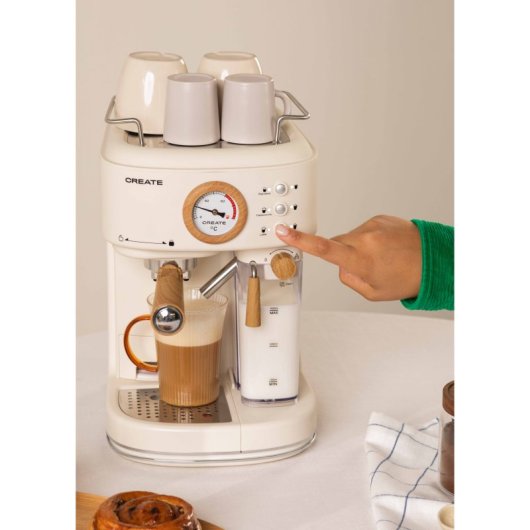Create Thera Retro Pro Cafetera Express Semiautomática Café Molido Depósito 1250W Blanco Roto