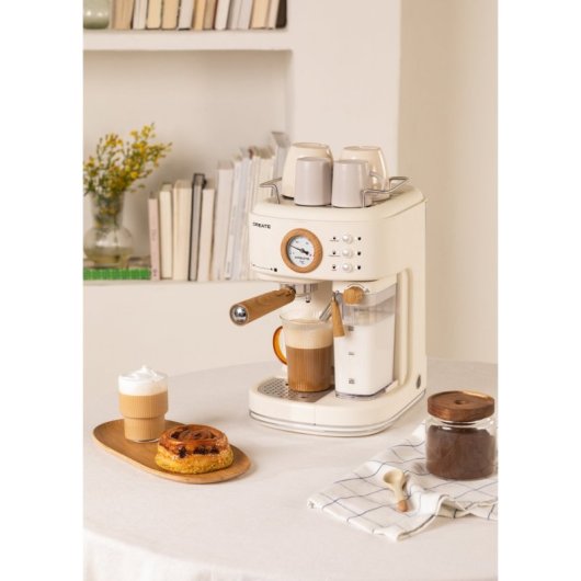 Create Thera Retro Pro Cafetera Express Semiautomática Café Molido Depósito 1250W Blanco Roto
