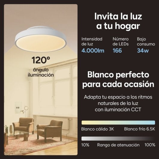 Ksix Mistral Luz de Techo con Ventilador Sin Aspas App Tuya LUZ RGB 6 Velocidades