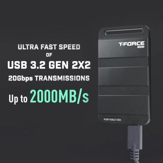 Team Group T-FORCE M200 2 TB externes SSD-Laufwerk, 2000 MB/s, USB-C 3.2, Schwarz