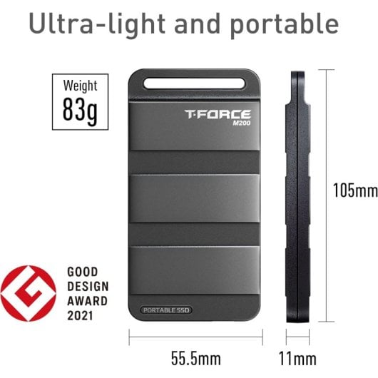 Team Group T-FORCE M200 2 TB externes SSD-Laufwerk, 2000 MB/s, USB-C 3.2, Schwarz