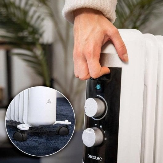 Radiador Elétrico Cecotec ReadyWarm 750 Space White 1500W compacto com controlo manual e sistema antivolteio