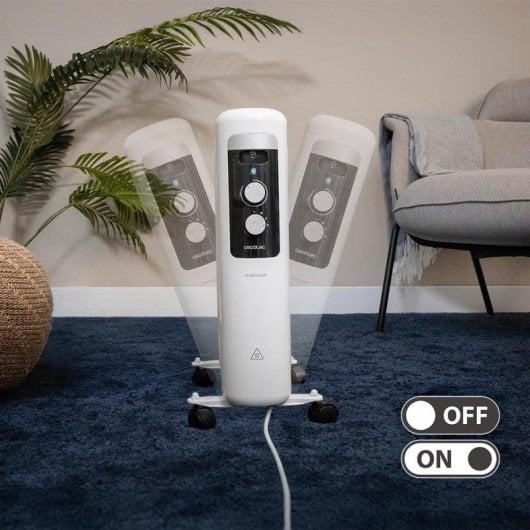 Radiador Elétrico Cecotec ReadyWarm 750 Space White 1500W compacto com controlo manual e sistema antivolteio