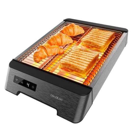 Grille-pain horizontal Cecotec NiceSlice Touch 2 tranches 1000 W 6 niveaux Ramasse-miettes Noir et inox