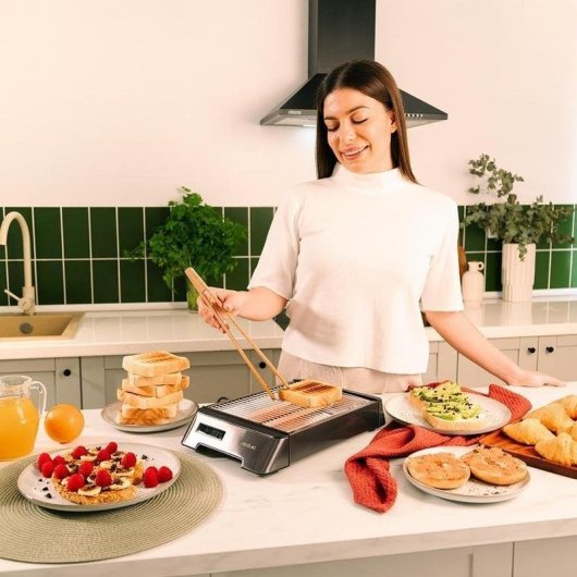 Grille-pain horizontal Cecotec NiceSlice Touch 2 tranches 1000 W 6 niveaux Ramasse-miettes Noir et inox