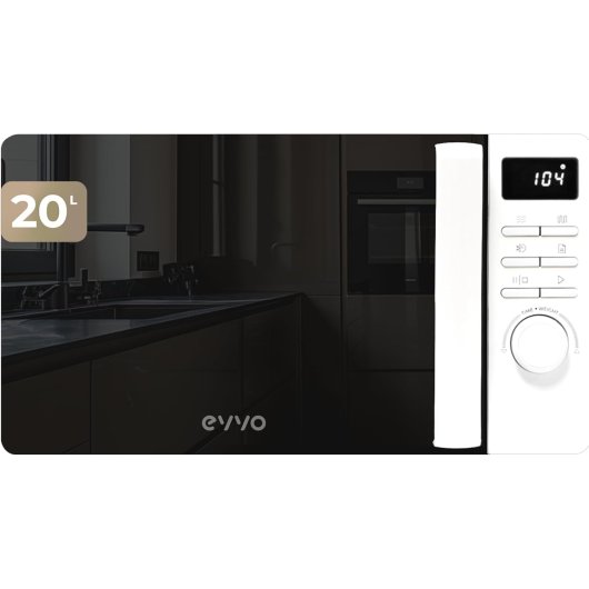 Microondas Evvo Home M20 White 20L 800W Grill Descongelar Temporizador Digital