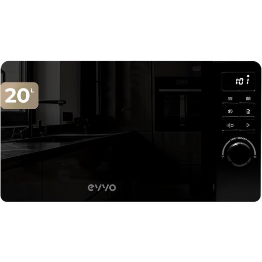 Microondas Evvo M20 Black 20L 800W Grill Puerta Espejo Display Digital