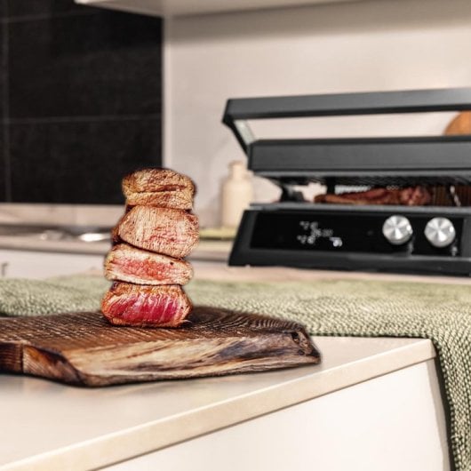 Parrilla eléctrica Cecotec Rock?n?Grill Bistro 2400W Smokeless, Placas RockStone, Sonda, LED Táctil