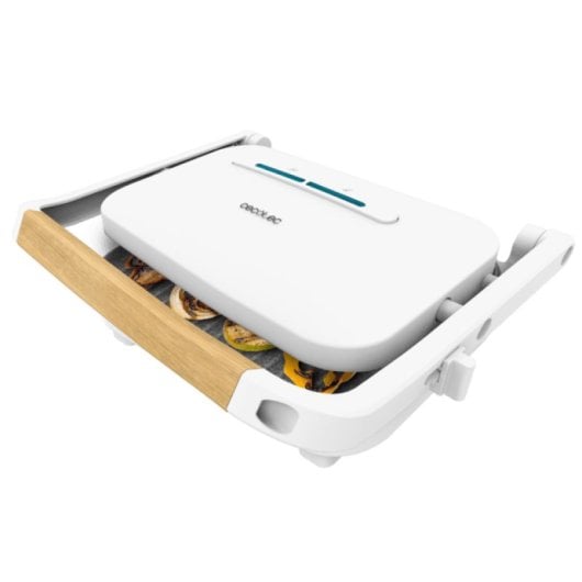 Parrilla eléctrica Cecotec Rock?nGrill 1200 Wood 1300W Revestimiento Piedra RockStone Asa Madera